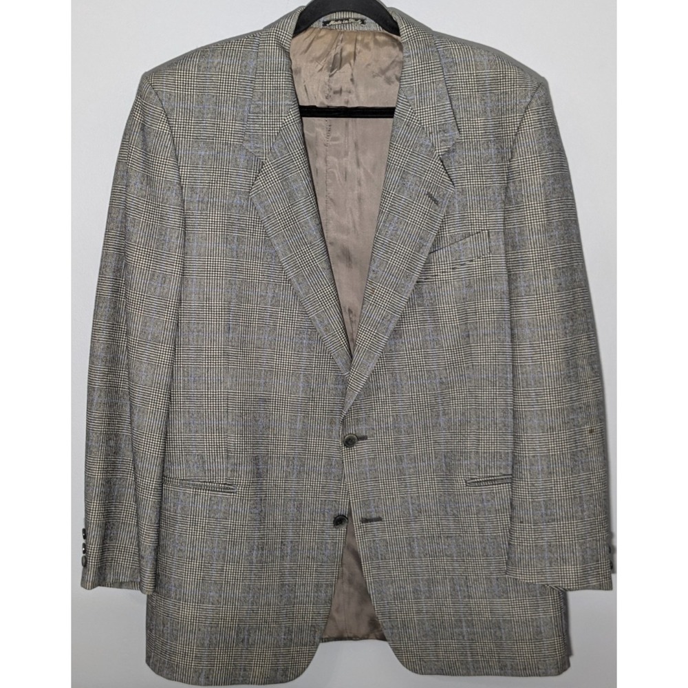 Montebello Made in Italy Men's 44L Wool Gray Glen Plaid Blazer Vintage
